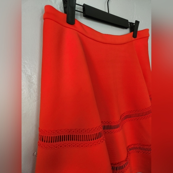Carven Cut Out Flared Designer Skirt Red Orange sz Large - Picture 5 of 10